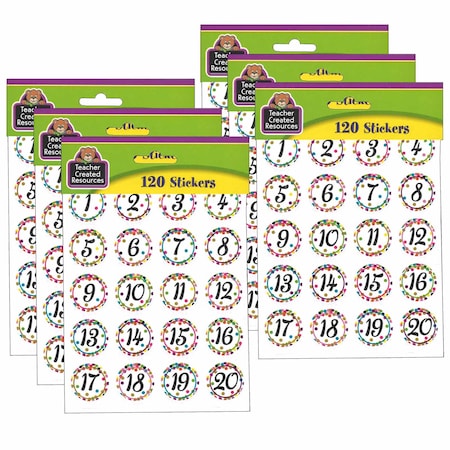 Teacher Created Resources Confetti Numbers Stickers, Numbers 1-40, 120 Per Set, 720PK 5574